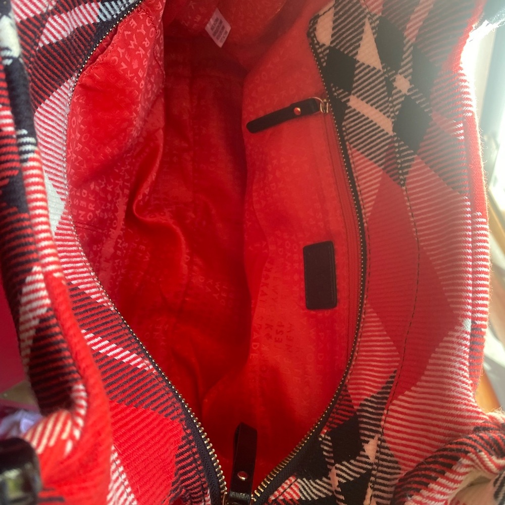 Run your holiday bag rare large Kate Spade Red & Black fabric plaid with patent - Picture 7 of 11